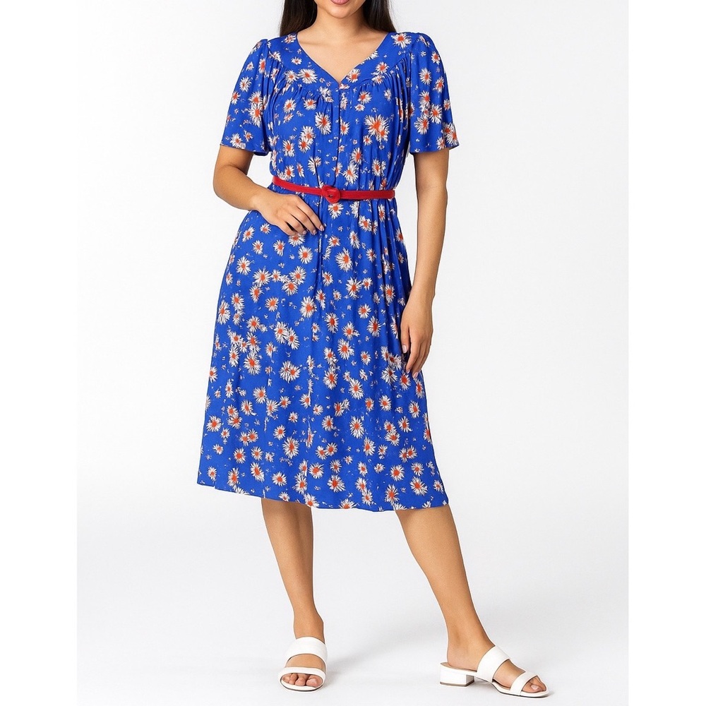 Carriage Court | VTG Daisy Floral Pattern Flutter Short Sleeve Midi MuuMuu Dress